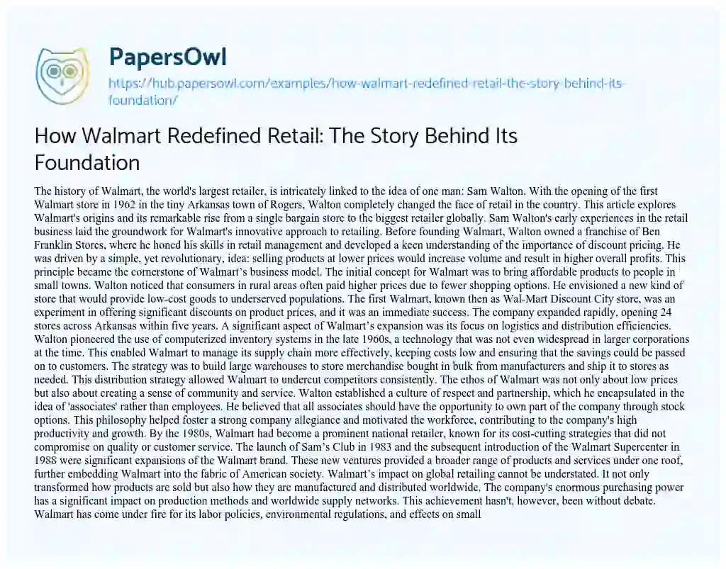 Essay on How Walmart Redefined Retail: The Story Behind Its Foundation