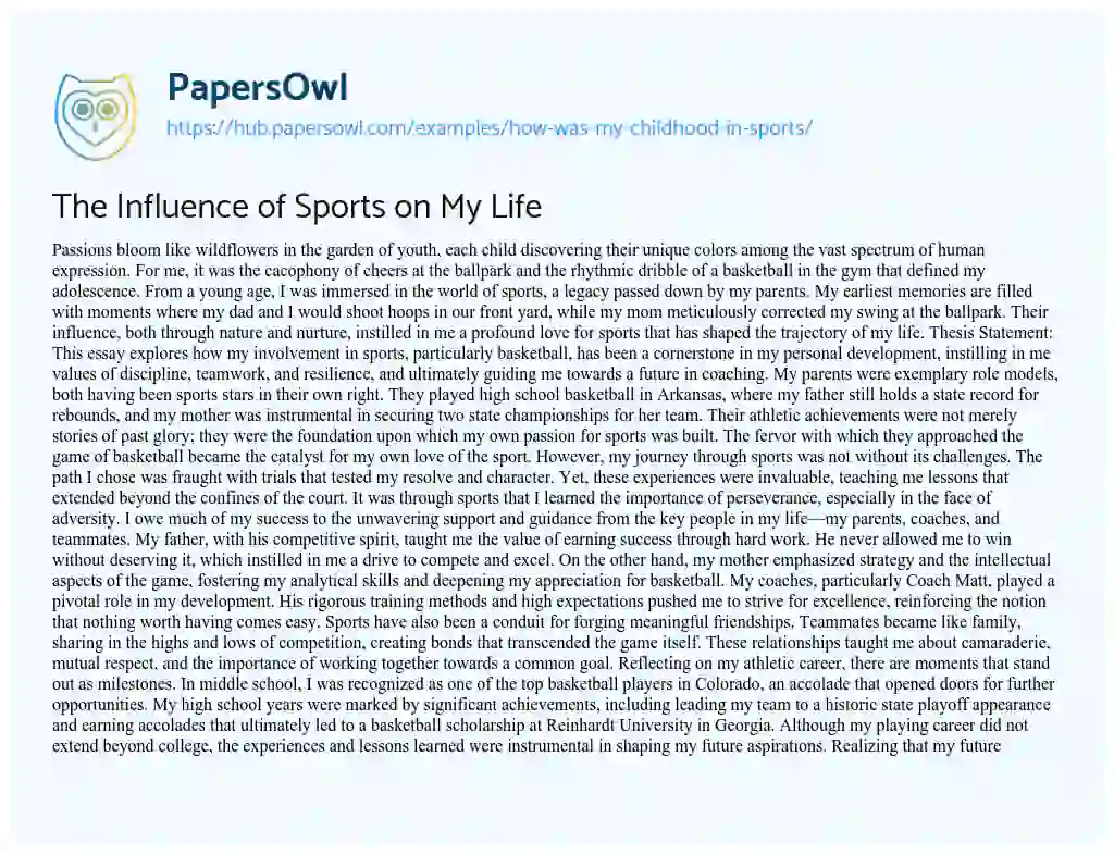 Essay on The Influence of Sports on My Life