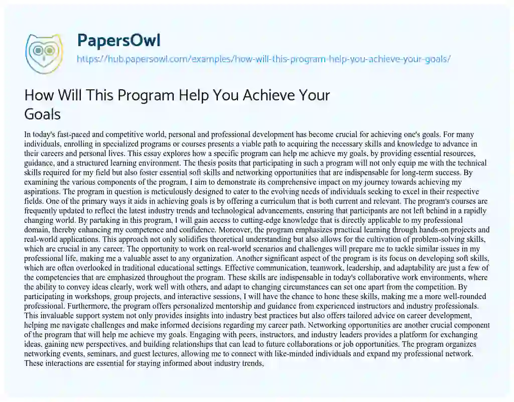 Essay on How Will This Program Help You Achieve Your Goals