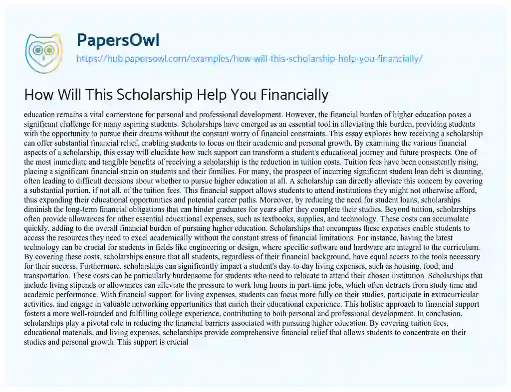 Essay on How Will This Scholarship Help You Financially