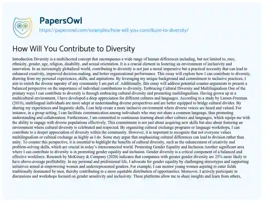 Essay on How Will You Contribute to Diversity