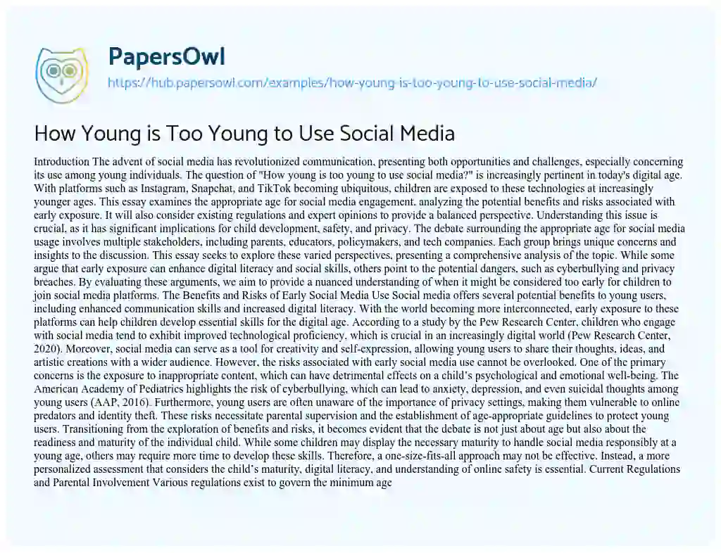 Essay on How Young is Too Young to Use Social Media