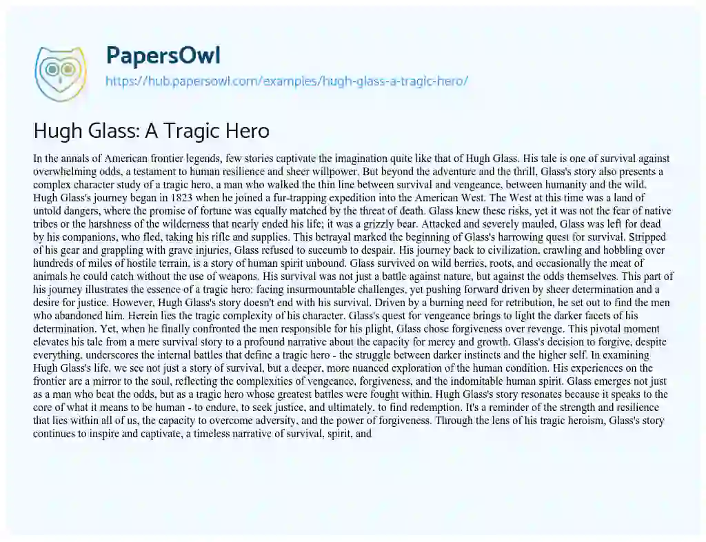 Essay on Hugh Glass: A Tragic Hero