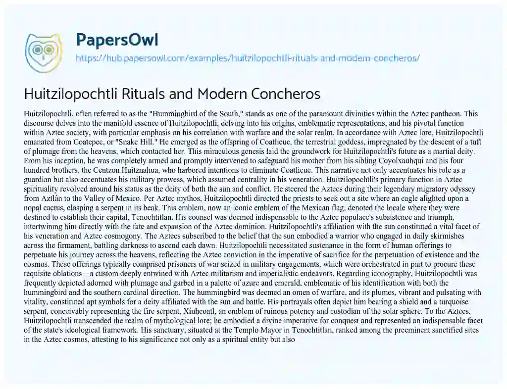 Essay on Huitzilopochtli Rituals and Modern Concheros