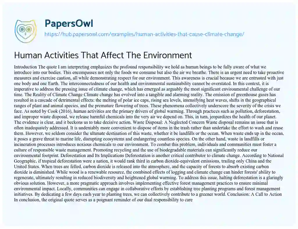 Essay on Human Activities That Affect The Environment