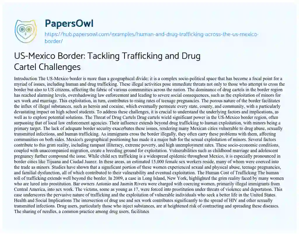 Essay on US-Mexico Border: Tackling Trafficking and Drug Cartel Challenges
