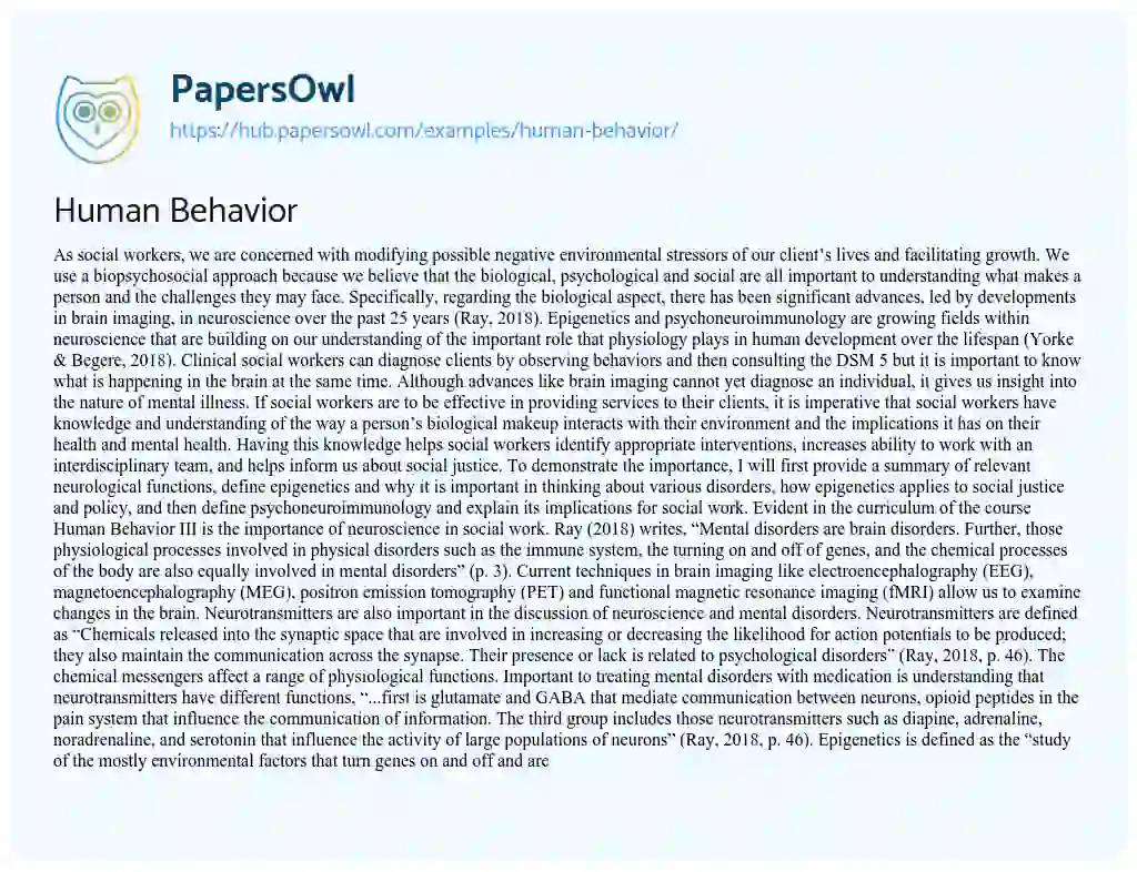 Essay on Human Behavior