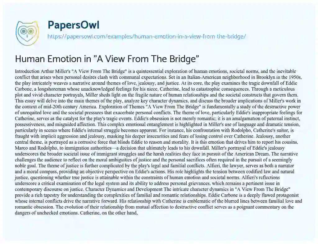 Essay on Human Emotion in “A View From The Bridge”