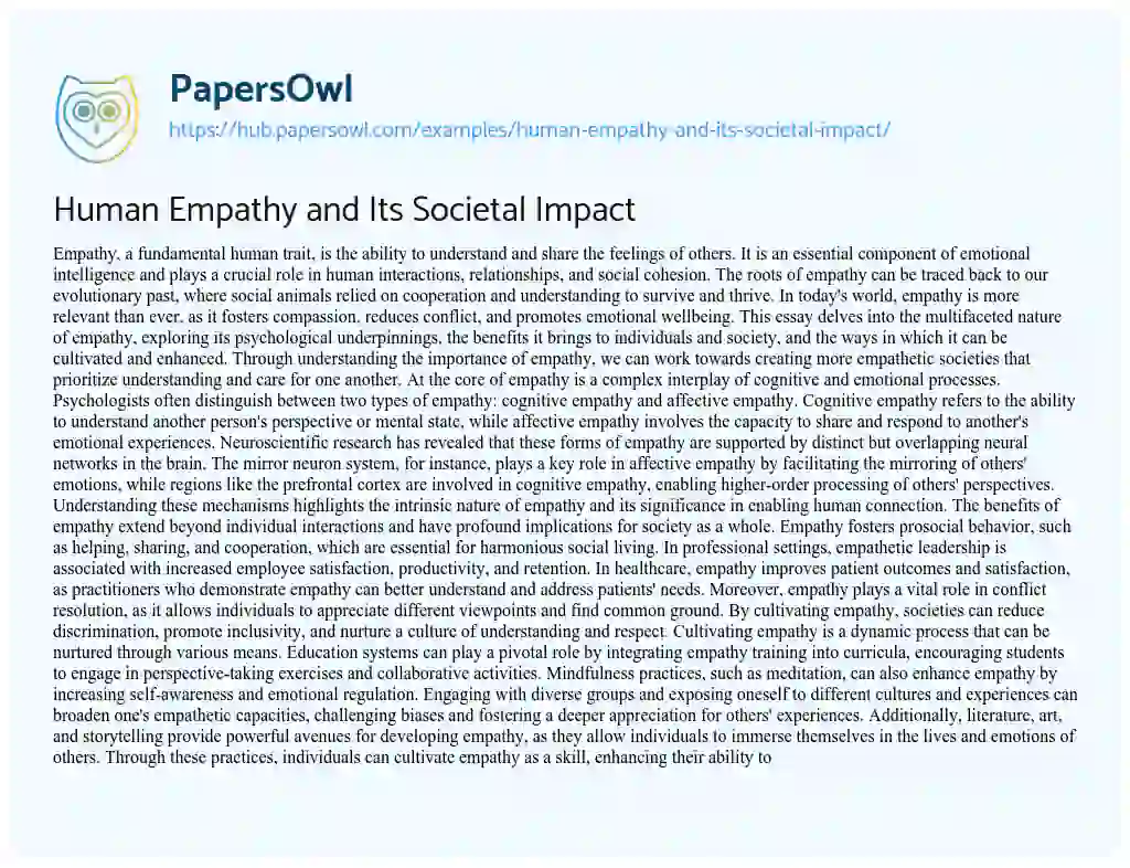 Essay on Human Empathy and Its Societal Impact
