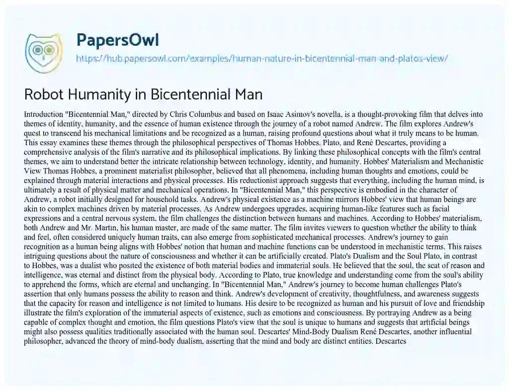 Essay on Robot Humanity in Bicentennial Man