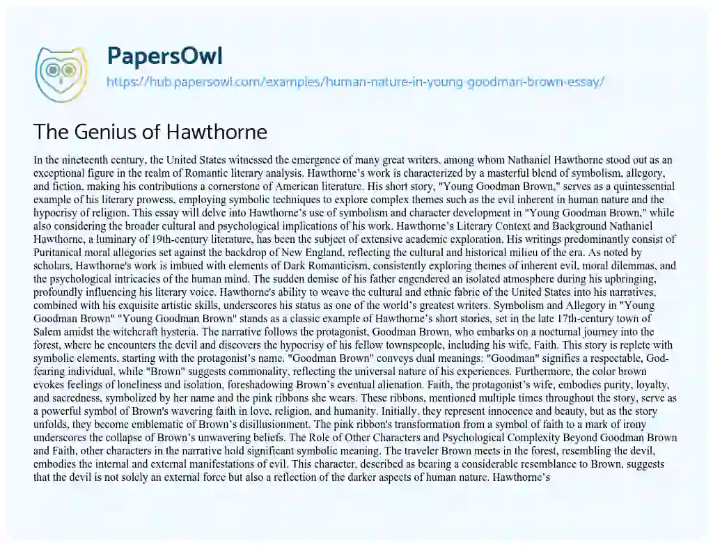 Essay on The Genius of Hawthorne