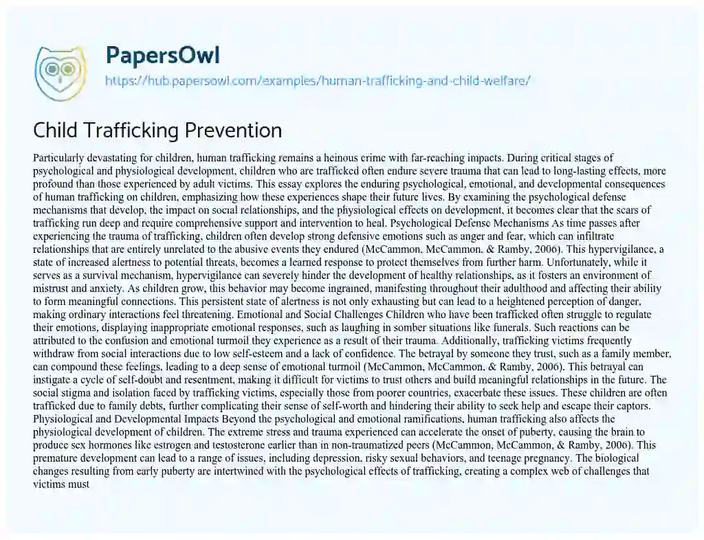 Essay on Child Trafficking Prevention