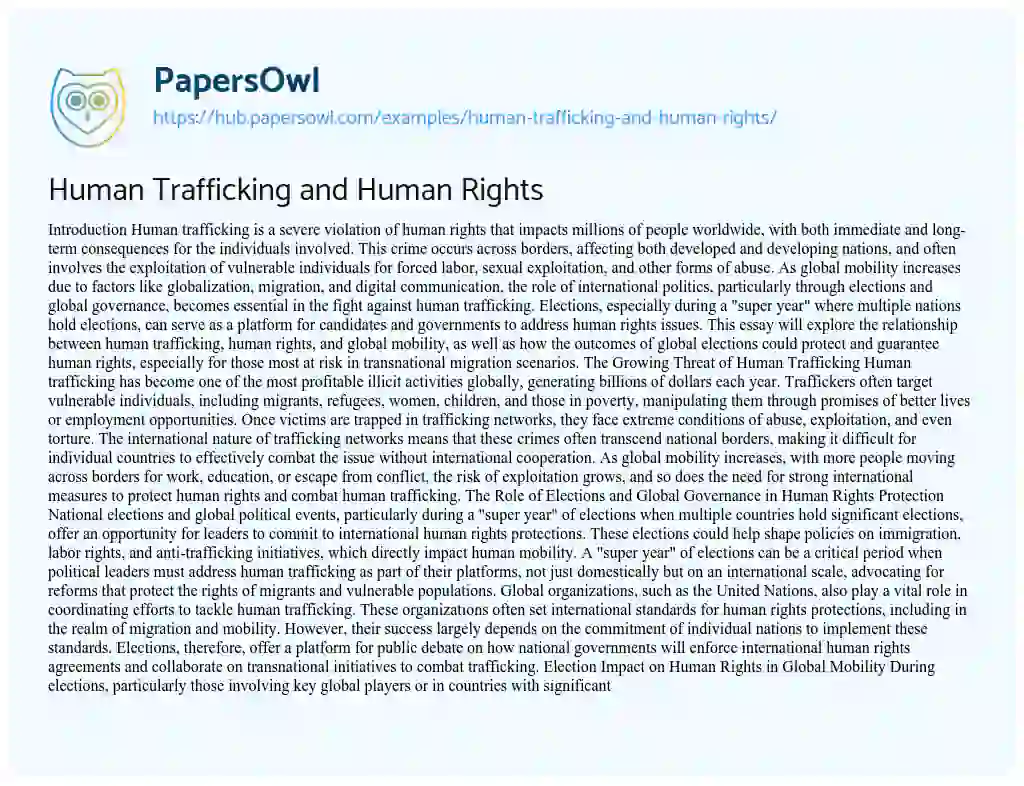 Essay on Human Trafficking and Human Rights