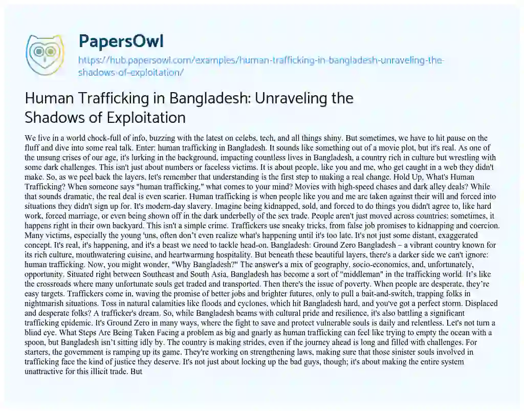 Essay on Human Trafficking in Bangladesh: Unraveling the Shadows of Exploitation