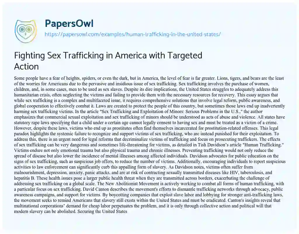 Essay on Fighting Sex Trafficking in America with Targeted Action