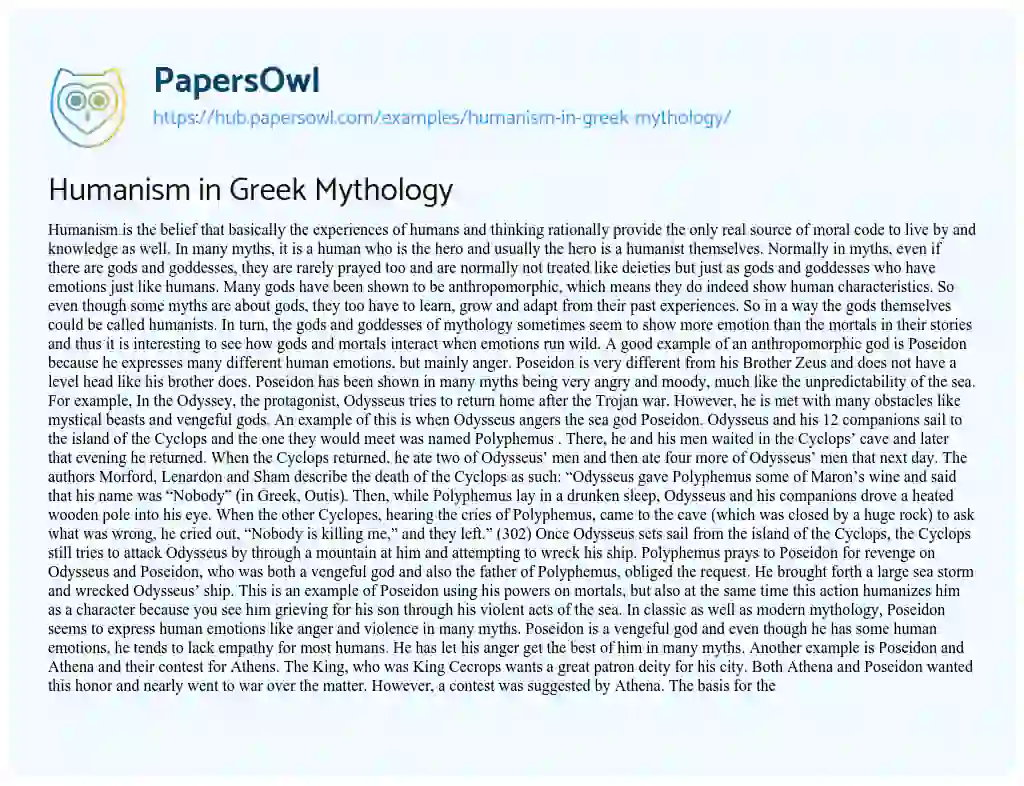 Essay on Humanism in Greek Mythology