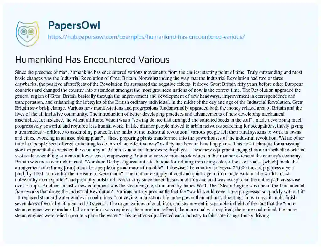 Essay on Humankind Has Encountered Various