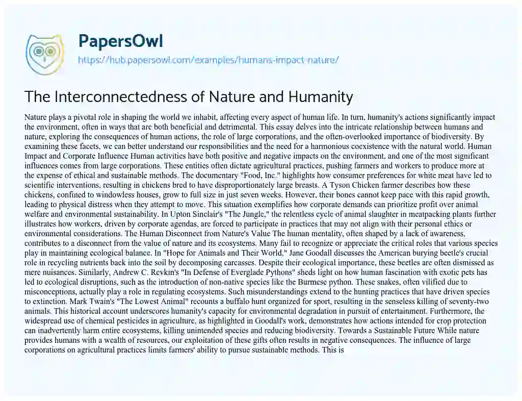 Essay on The Interconnectedness of Nature and Humanity