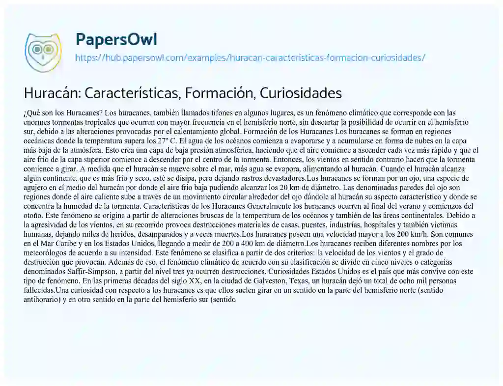 Essay on Huracán: Características, Formación, Curiosidades