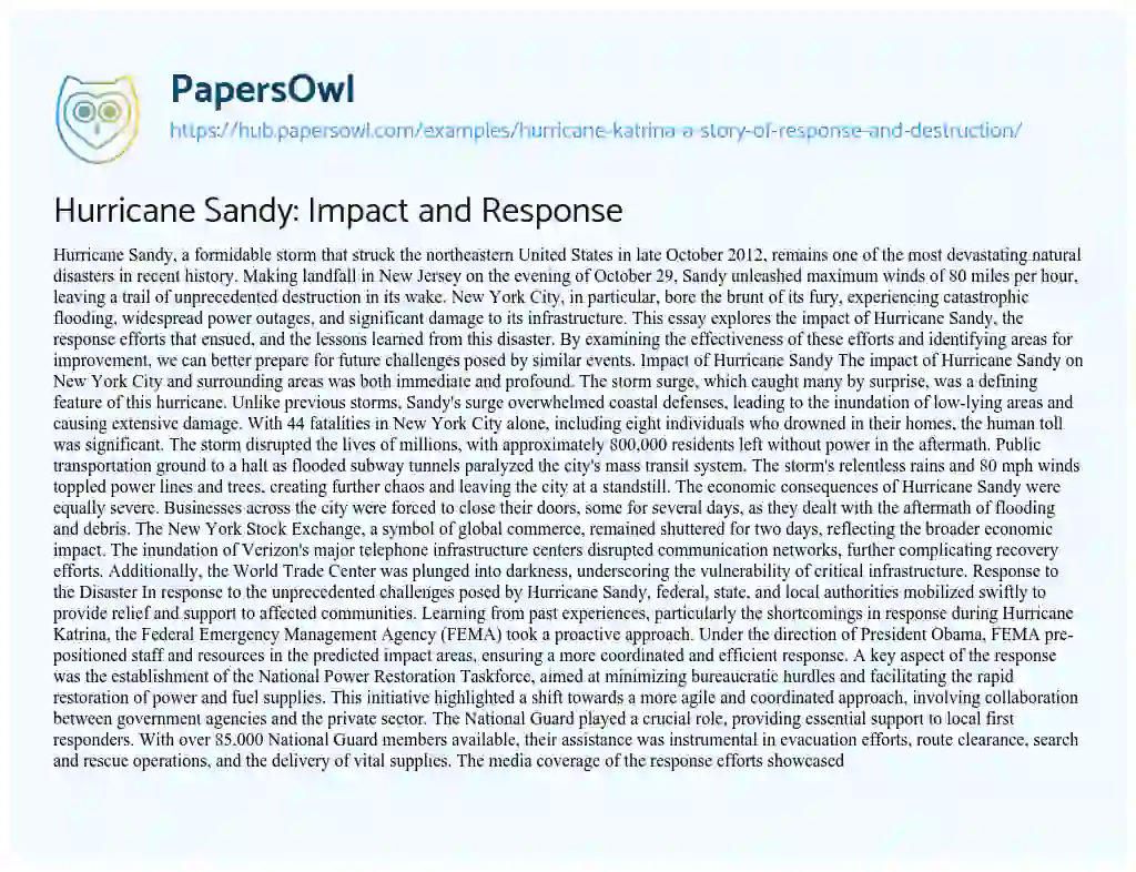 Essay on Hurricane Sandy: Impact and Response