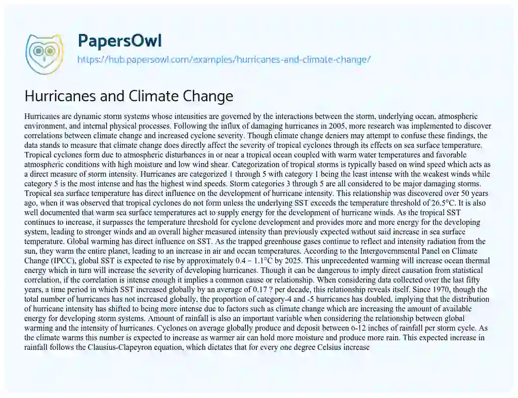 Essay on Hurricanes and Climate Change
