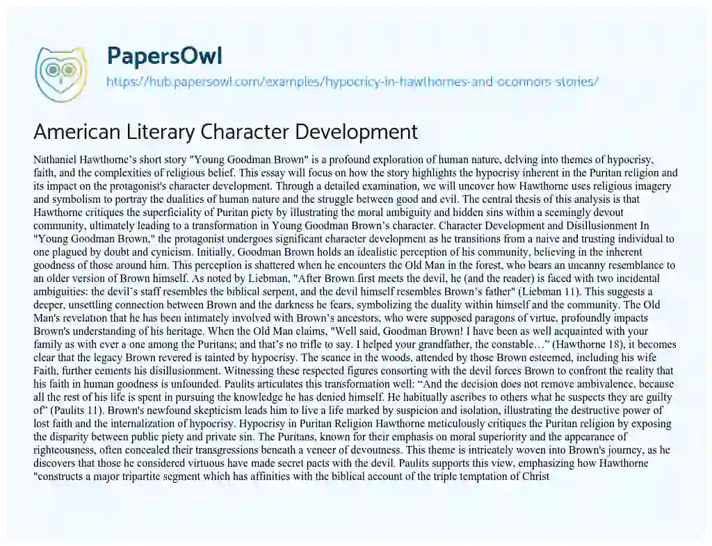 Essay on American Literary Character Development