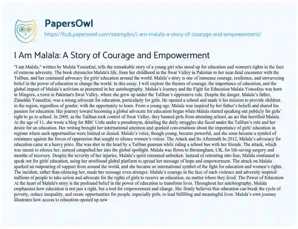 Essay on I Am Malala: A Story of Courage and Empowerment