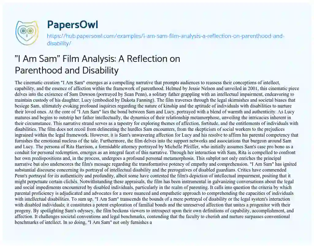 Essay on “I Am Sam” Film Analysis: A Reflection on Parenthood and Disability