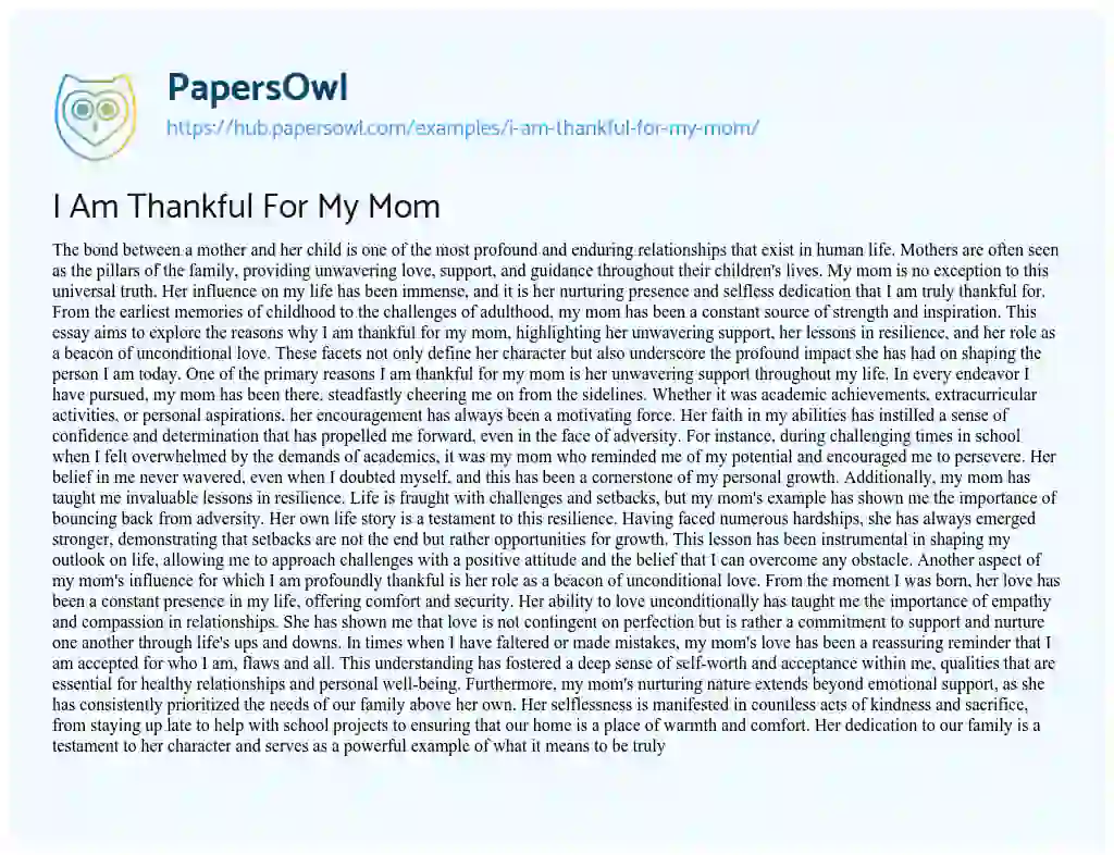 Essay on I Am Thankful For My Mom