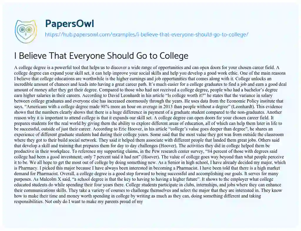 Essay on I Believe That Everyone Should Go to College