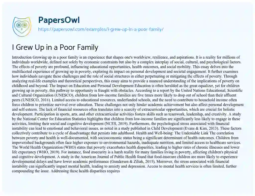 Essay on I Grew Up in a Poor Family