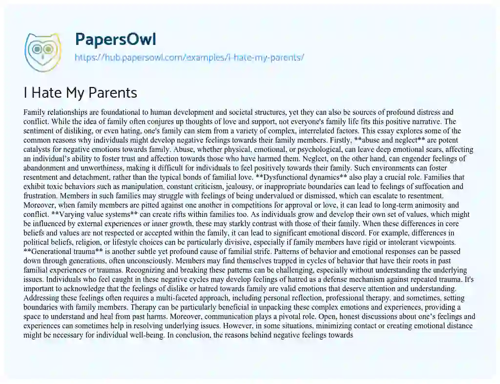 Essay on I Hate My Parents