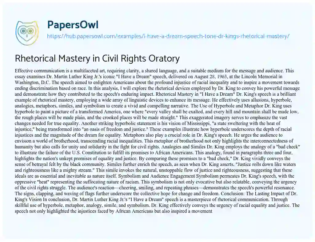 Essay on Rhetorical Mastery in Civil Rights Oratory