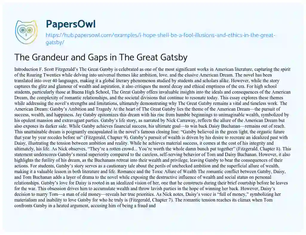 Essay on The Grandeur and Gaps in The Great Gatsby