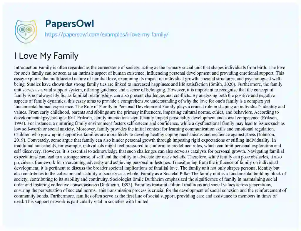 Essay on I Love My Family
