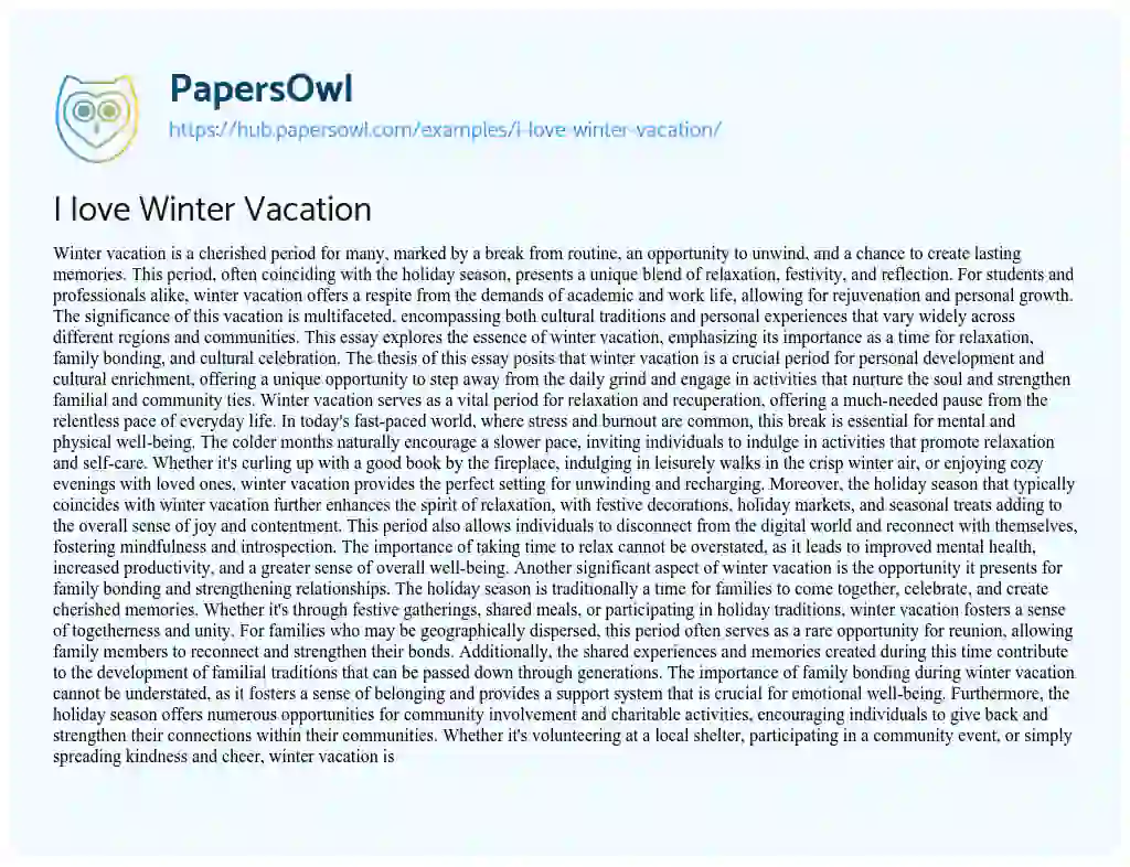 Essay on I love Winter Vacation