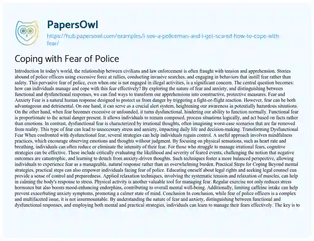 Essay on Coping with Fear of Police
