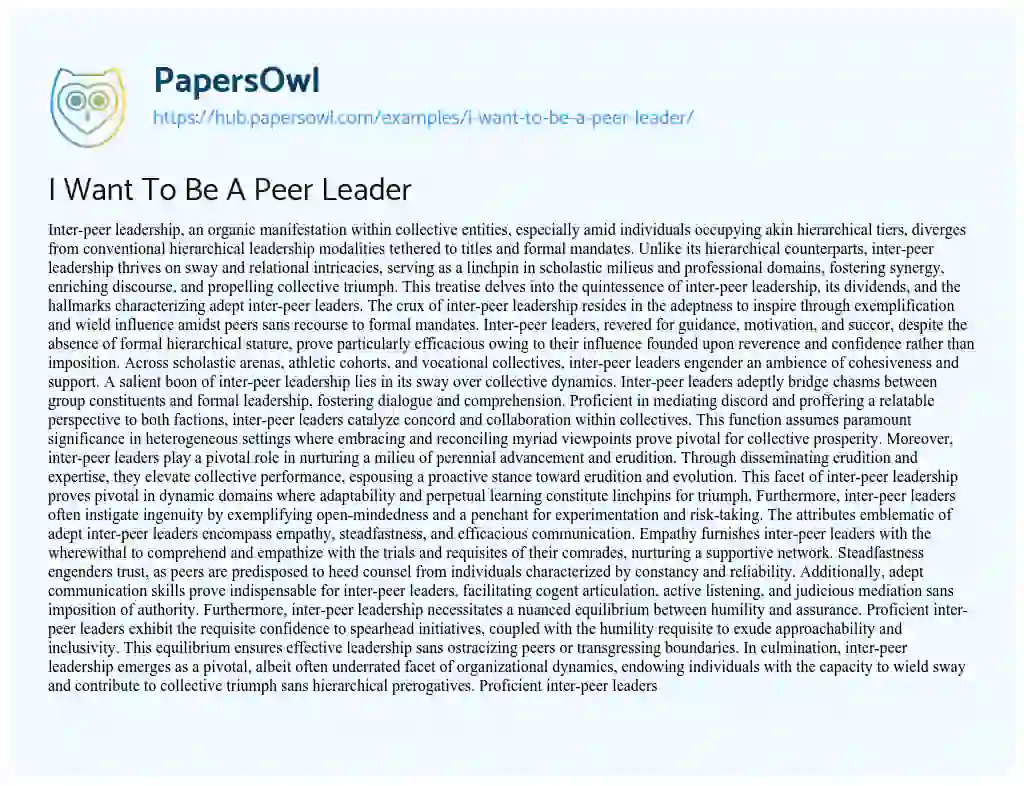 Essay on I Want To Be A Peer Leader