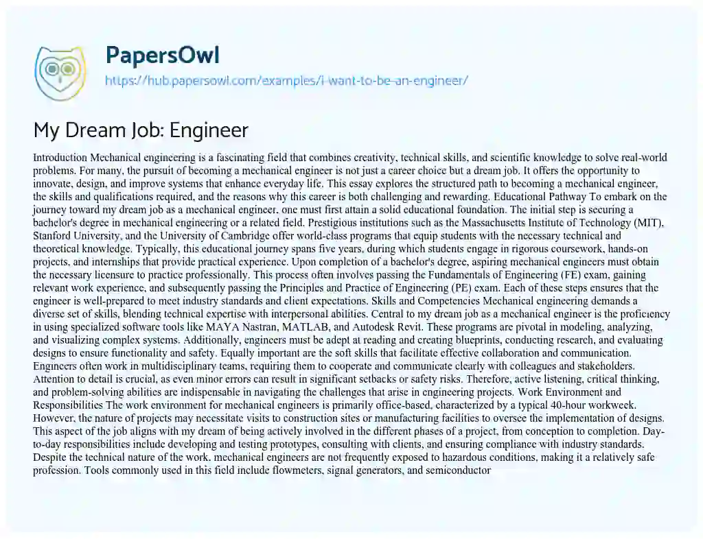 Essay on My Dream Job: Engineer