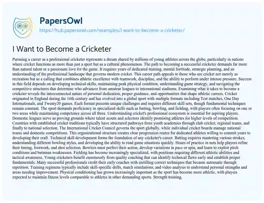 Essay on I Want to Become a Cricketer