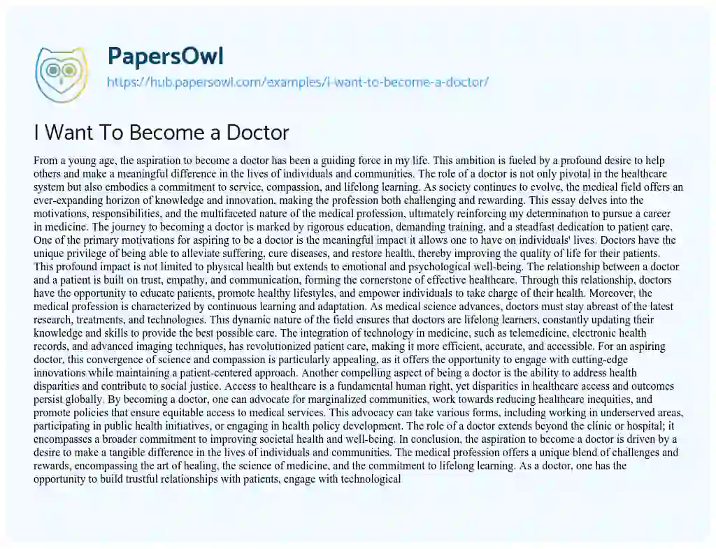 Essay on I Want To Become a Doctor