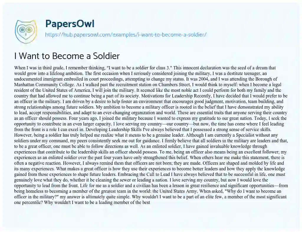 Essay on I Want to Become a Soldier