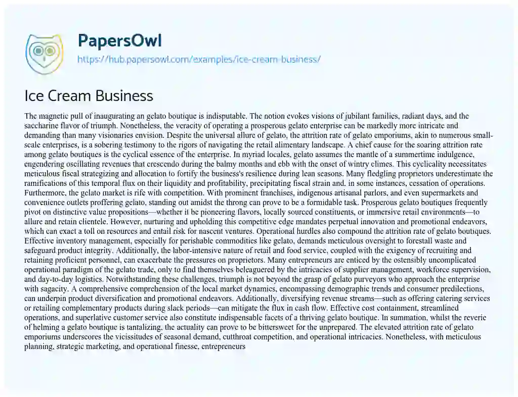 Essay on Ice Cream Business