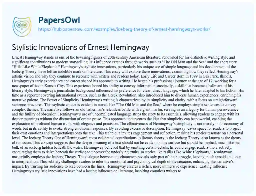 Essay on Stylistic Innovations of Ernest Hemingway