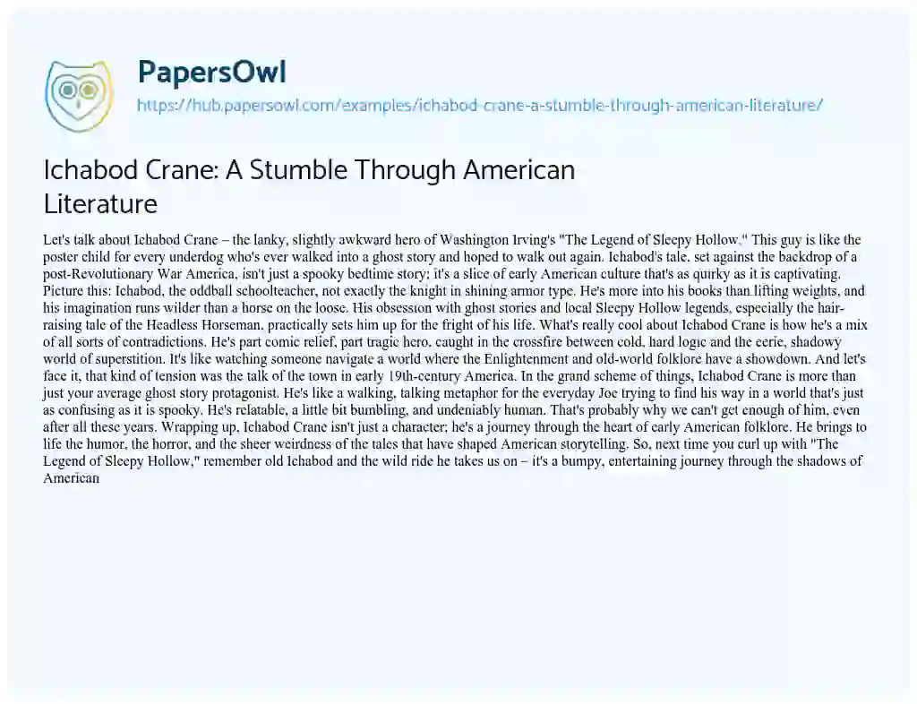 Essay on Ichabod Crane: A Stumble Through American Literature