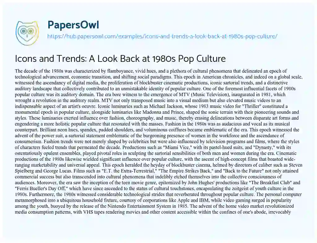 Essay on Icons and Trends: A Look Back at 1980s Pop Culture