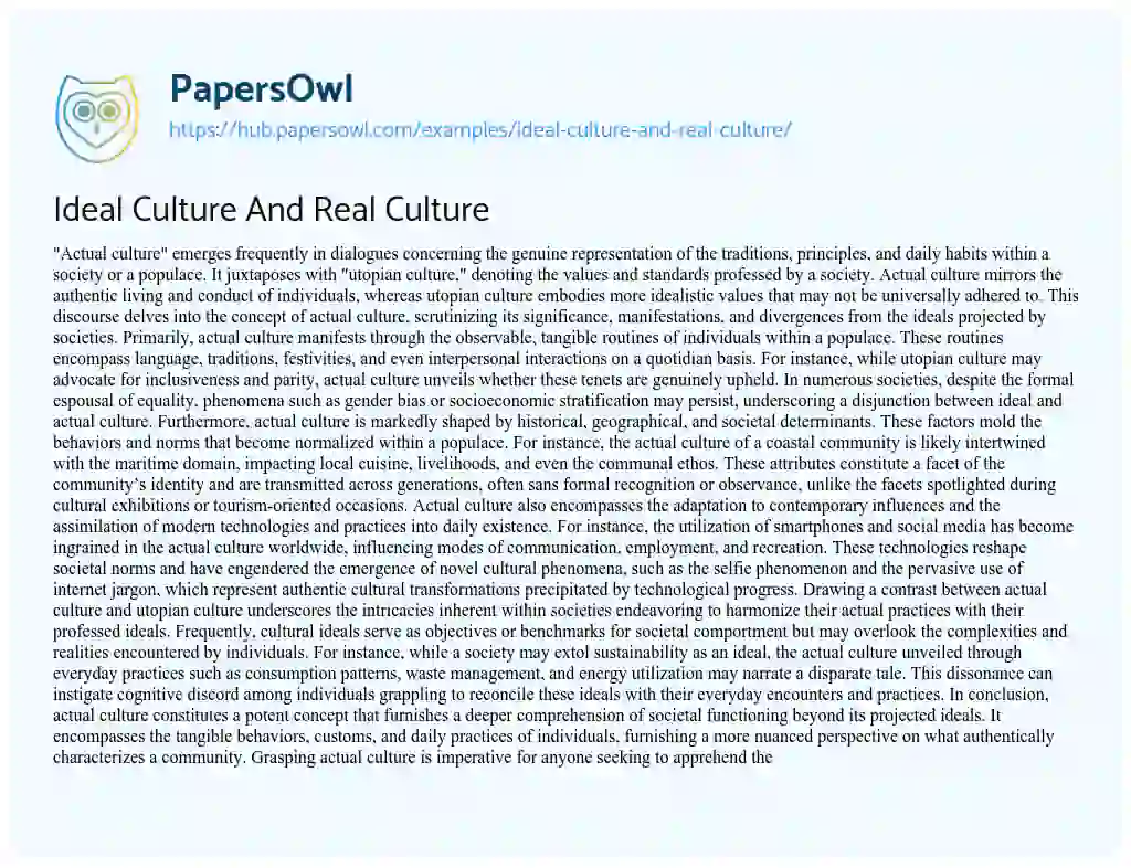 Essay on Ideal Culture And Real Culture