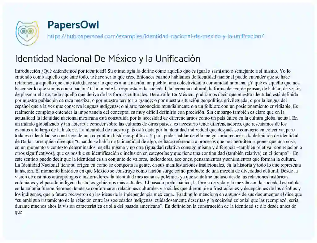 Essay on Identidad Nacional De México y la Unificación
