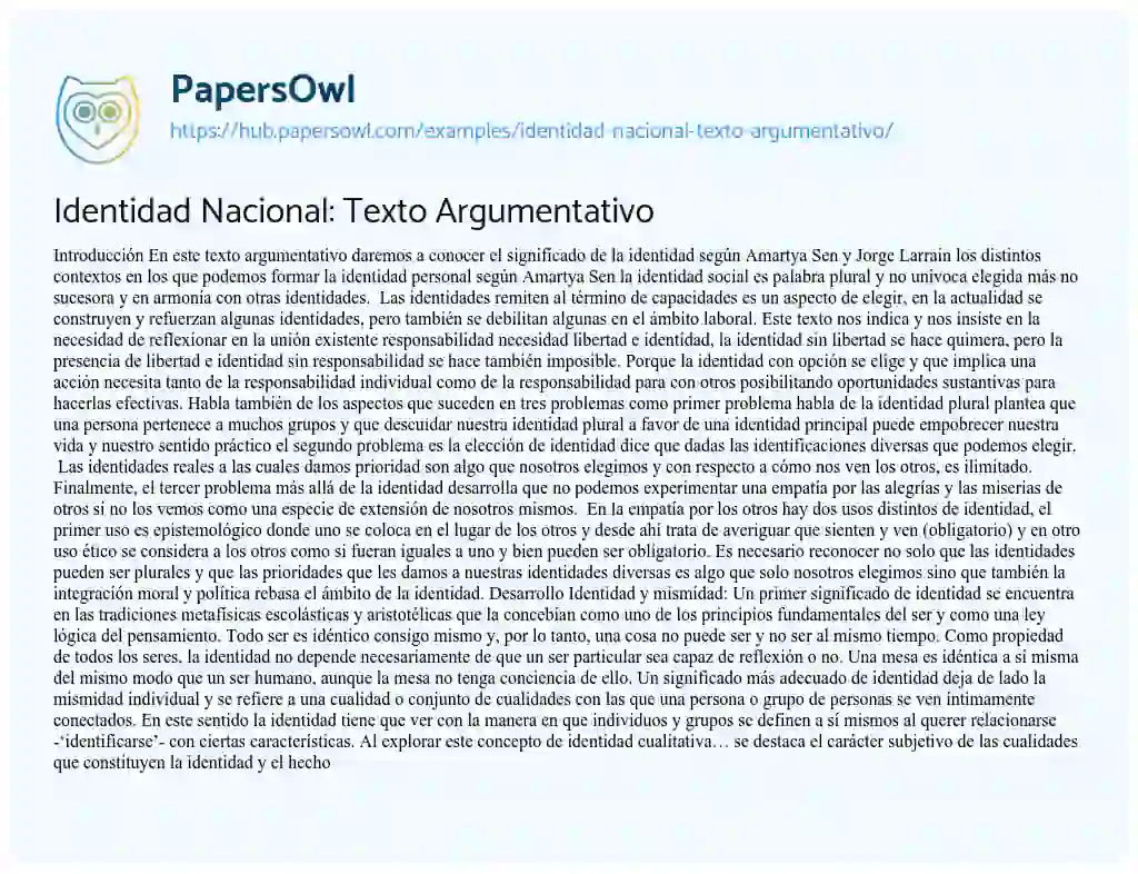 Essay on Identidad Nacional: Texto Argumentativo