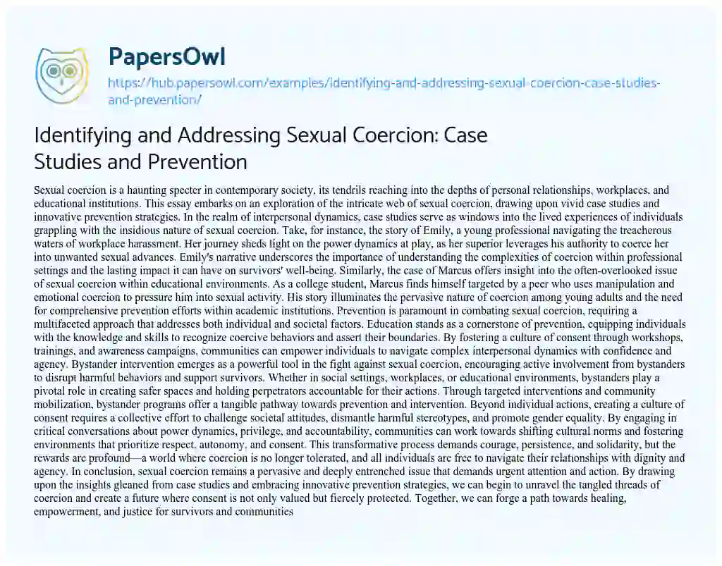 Essay on Identifying and Addressing Sexual Coercion: Case Studies and Prevention
